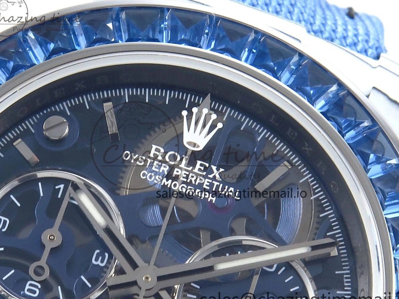 0501 Daytona ZIF REMOULD White Carbon GETF Best Edition Blue Skeleton Dial Blue Diamonds Bezel on Blue Nylon Strap DD Fashionable 366